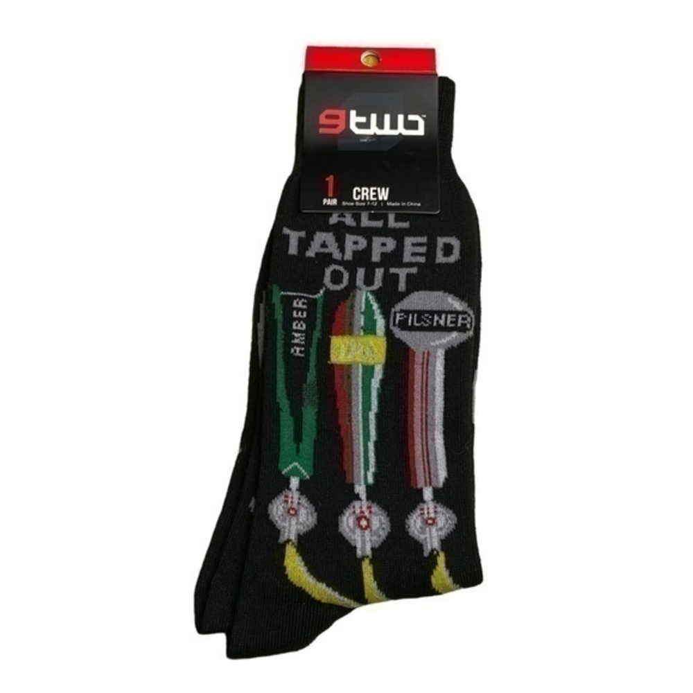 9two Crew Socks 1 Pair Mens All Tapped Out Beer Novelty Shoe Size 7 to 12 - Picture 1 of 5